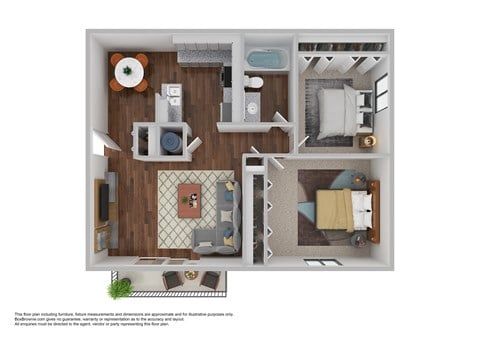 Floor plan for 2 beds, 1 bath, 800 sqft